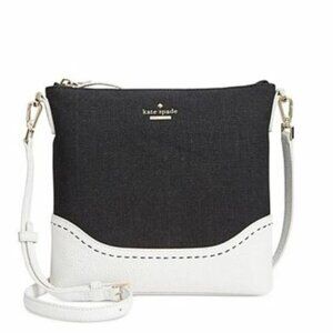 Kate Spade Jemma Flight Bag Crossbody Black Leather Canvas Shoulder Bag Slim